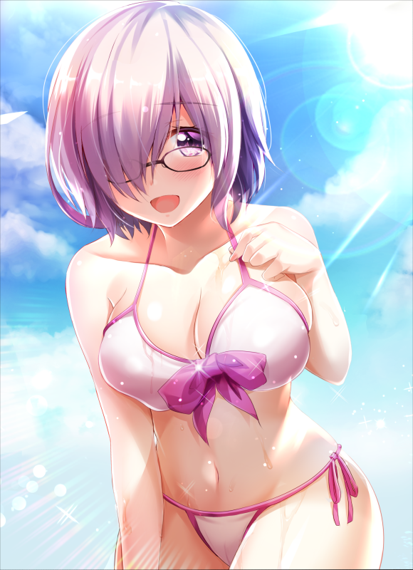 マシュ・キリエライト(Fate) ,常夏の水着 「「先輩…一緒に泳ぎましょう」水着マシュちゃんです #FateGO #FGO 」|泉水茜のイラスト
