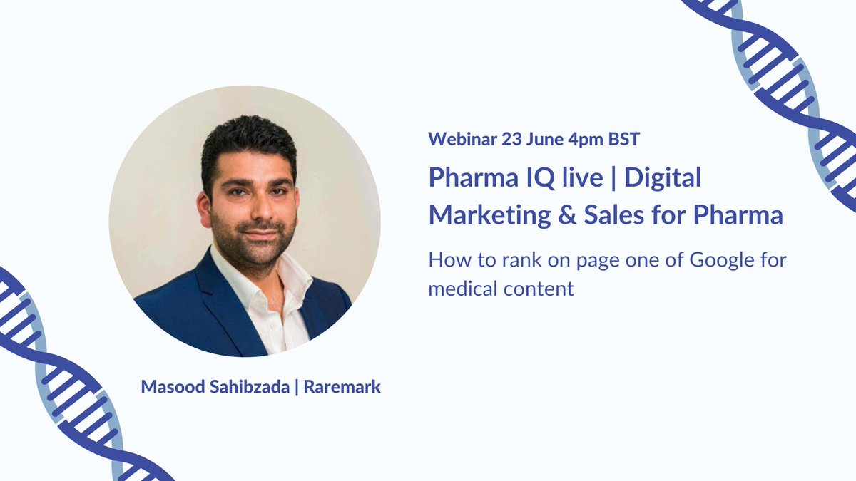 RaremarkHealth's tweet photo. Want to learn how to rank on page one of Google for medical content? Don’t miss our head of marketing Masood Sahibzada's presentation next Tuesday as part of @PharmaIQ's webinar, Marketing &amp; Sales for Pharma. Book your place now: https://t.co/OW2BvptRb8 https://t.co/aLzTNQyxxF