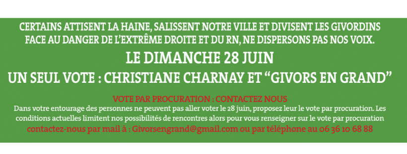 ch_charnay's tweet photo. Le #28Juin on vote #Givors En Grand​ et Christiane Charnay​ ! 

Le programme : https://t.co/sPW960CkzB https://t.co/g7aedWcJMh