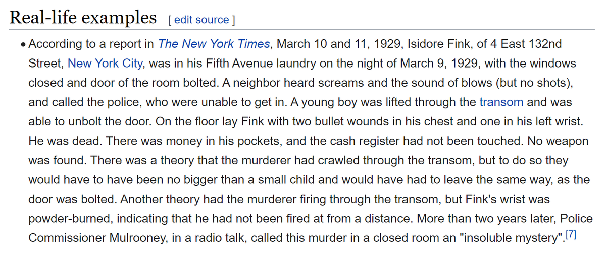 From Wikipedia's entry on "Locked Room Mysteries".