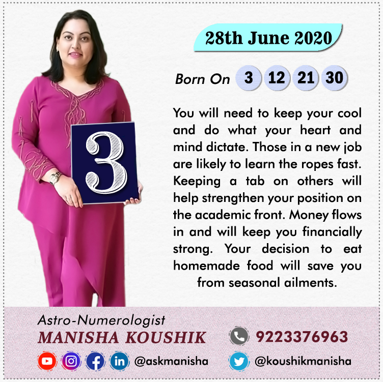 KoushikManisha's tweet photo. Know your Numerology Forecast for 28th June 2020 as per Birth Date - Life Path Number Predictions by Astrologer Manisha Koushik ☺️

#numerologyreading #numerologylife #numerologia #numerology1 #numerology2 #numerology3 https://t.co/j5XUU3MvBp