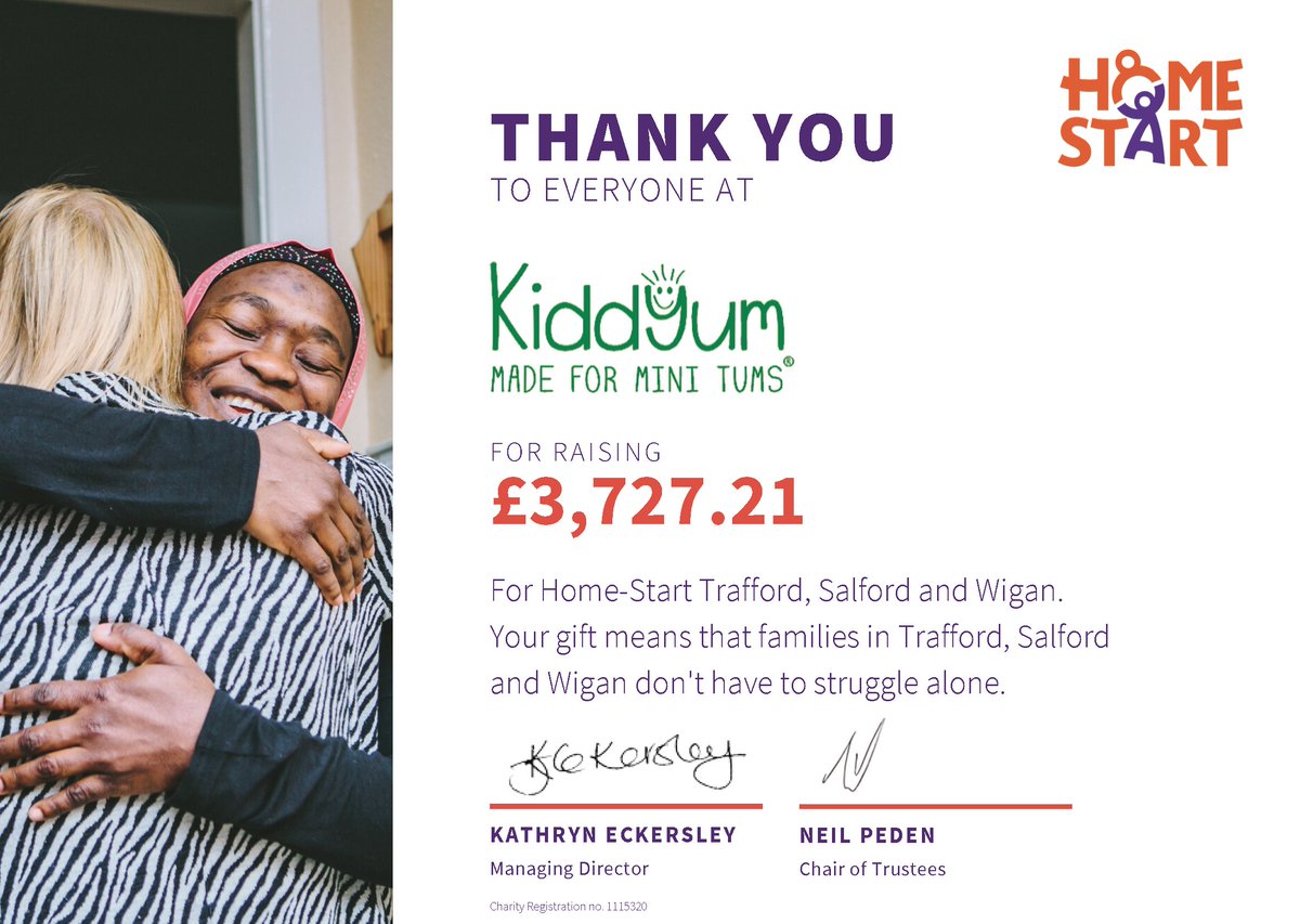 kiddyum's tweet photo. Home-Start Uk are an amazing charity helping support families who are struggling in many different ways.  This thank you is to you too  for buying our meals as you have given us the ability to donate.

Thank you @homestartuk for all you do.

#charity #familysupport https://t.co/aKbTRfZQFT