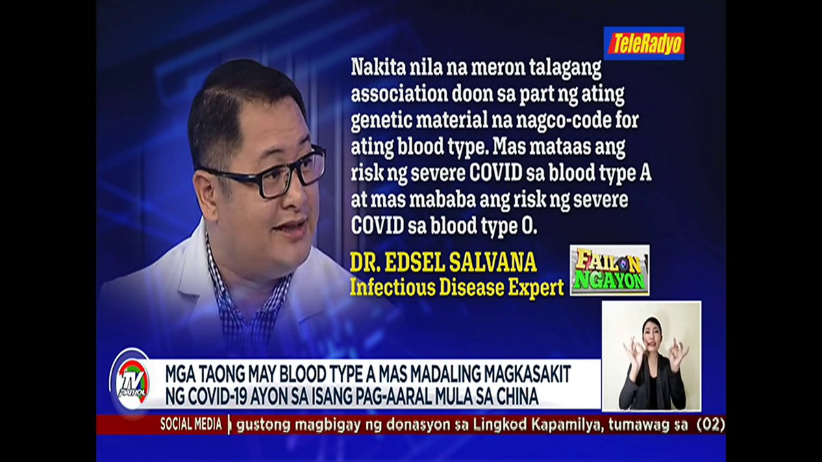 TVPatrol's tweet photo. #TVPatrolLive May kinalaman nga ba ang blood type ng isang tao sa tindi ng sintomas na pwede nitong maranasan kung positibo ito sa #COVID19?

Ito'y matapos lumabas ang isang pag-aaral na mas madaling tamaan ng COVID-19 ang mga taong may blood type A. | Ulat ni @kristinesabillo https://t.co/c18F5dcrkX