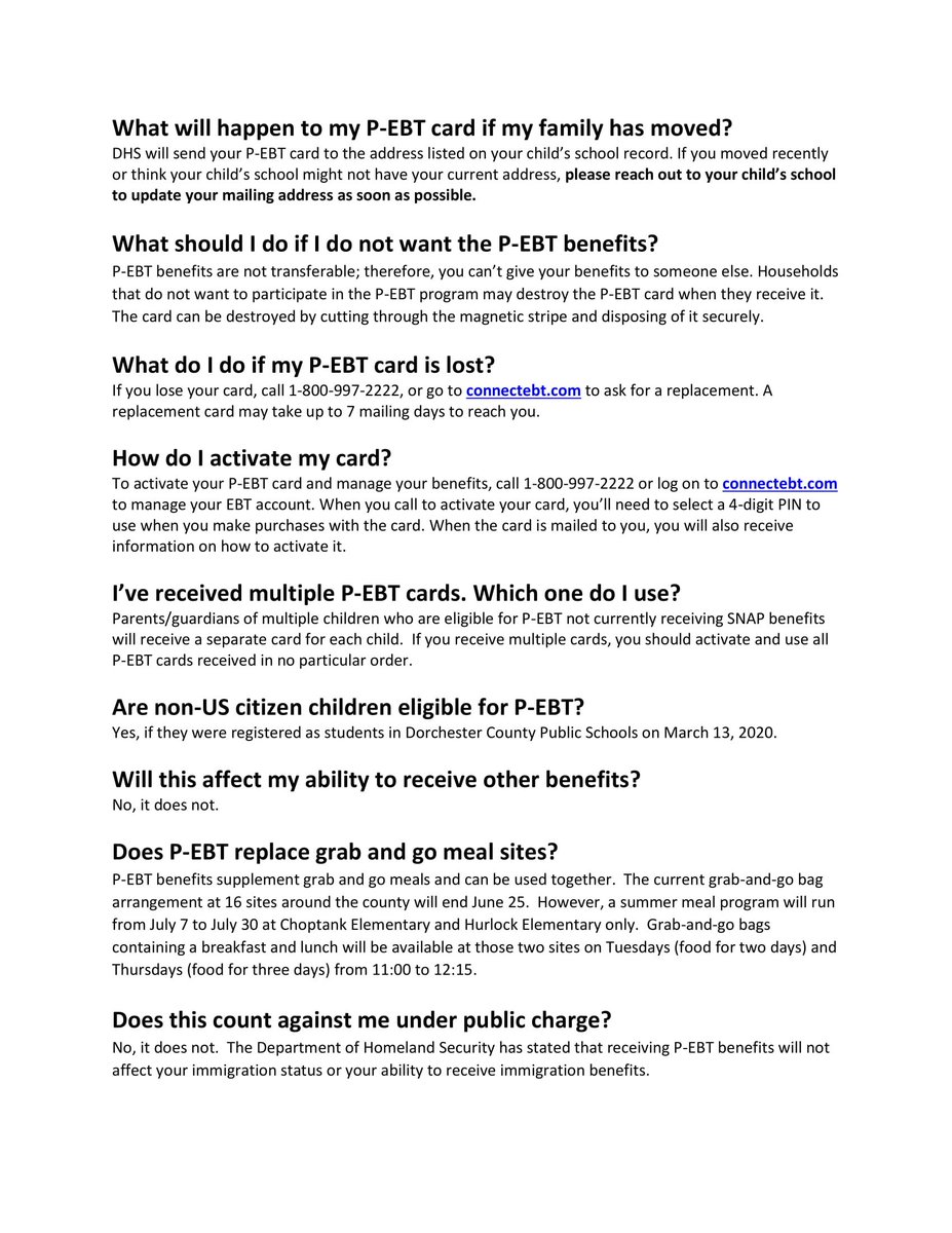 maces_middle's tweet photo. See this information about a program to provide extra food benefits to families.  This information is specific to Dorchester County and ALL DCPS students are eligible--
P-EBT card FAQs: https://t.co/DBgavAwsqj