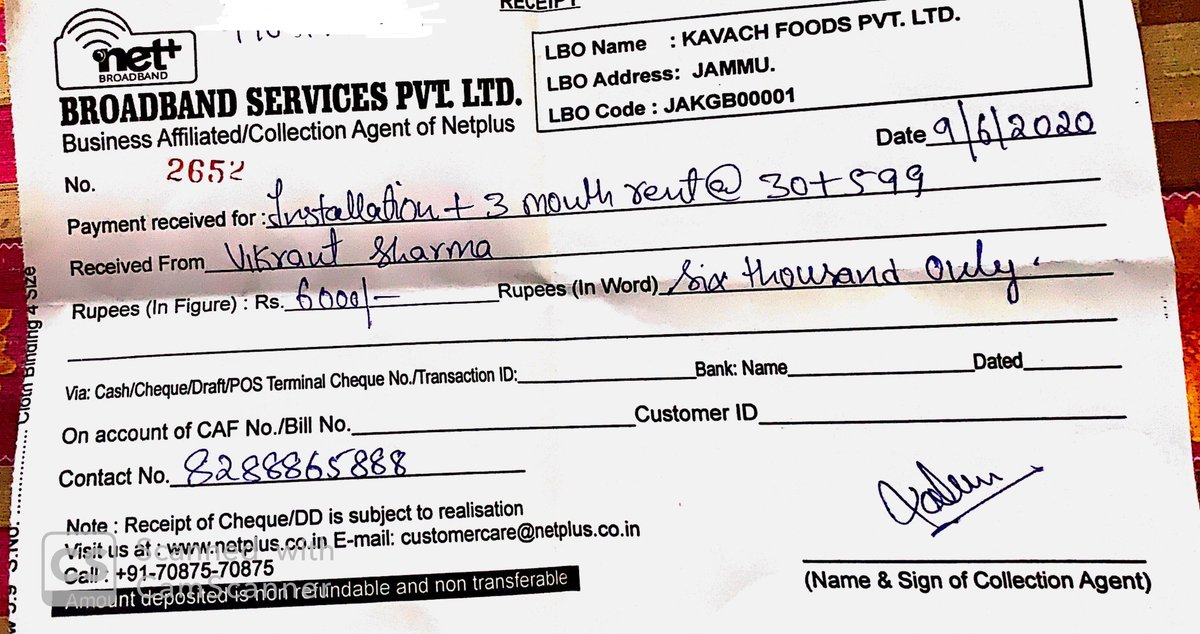 beingvikk's tweet photo. @netplusofficial Don't know why u're charging 4k fr installation in Jammu. Despite that, its been 11 days I paid 6k to get a connection. Nobody shows up. If customer agrees to all you offer/ask for, service is least u could provide #fibre #Netplusbroadband #netplus #poorservice https://t.co/iAvfXN1mQE
