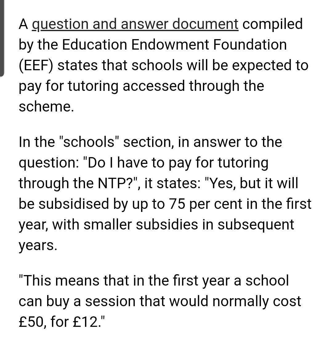 So it looks like it £350m will go to the tutoring companies and then a slice of the additional funding will then go to buying the tutoring, so that might be another £80-£90million going to the tutoring companies, with the subsidies being reduced in later years.10/