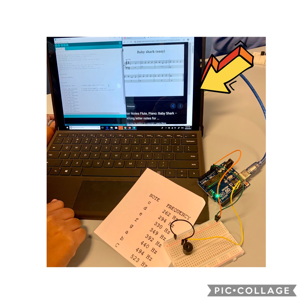 Arduino Workshop 3 - learn about the piezo element, put together a piezo element circuit, upload some code, learn about frequencies, modify the code, code #babyshark 🎼 Happy days!  #WomenWhoCode #girlswhocode #Arduino #100DaysOfCode <a href="/sheree_pudney/">Sheree Pudney</a>