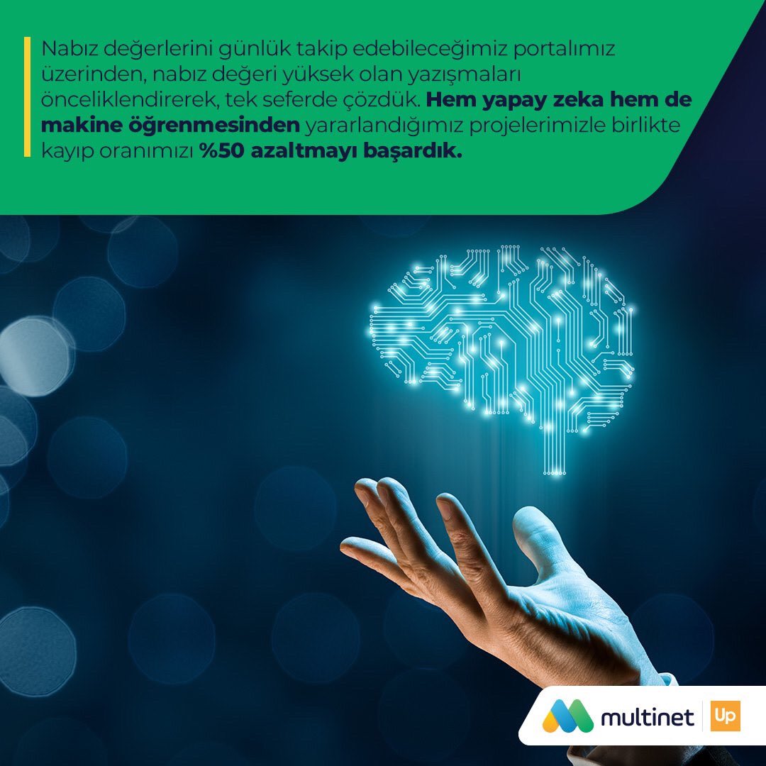 multinetcomtr's tweet photo. bu nabzın artması durumunda tek seferde çözüm için harekete geçtiğimiz “Pulse Projesi”, müşteri kayıp oranımızı %50 azaltmasının yanında, hızlı ve efektif çözümler sağlamamızdaki yararıyla da bizim için çok önemli.
#MultinetUp #yapayzeka #teknoloji #MachineLearning https://t.co/s9pjInjEDV