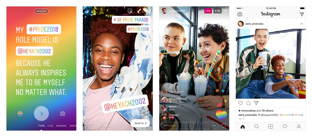 SagarAPrajapati's tweet image. June is Pride month and #Instagram &amp;amp; #Pinterest are marking the occasion with a set of seasonal features including #rainbowtext, #rainbowhashtags &amp;amp; new story filters.

Image Source: @bustle