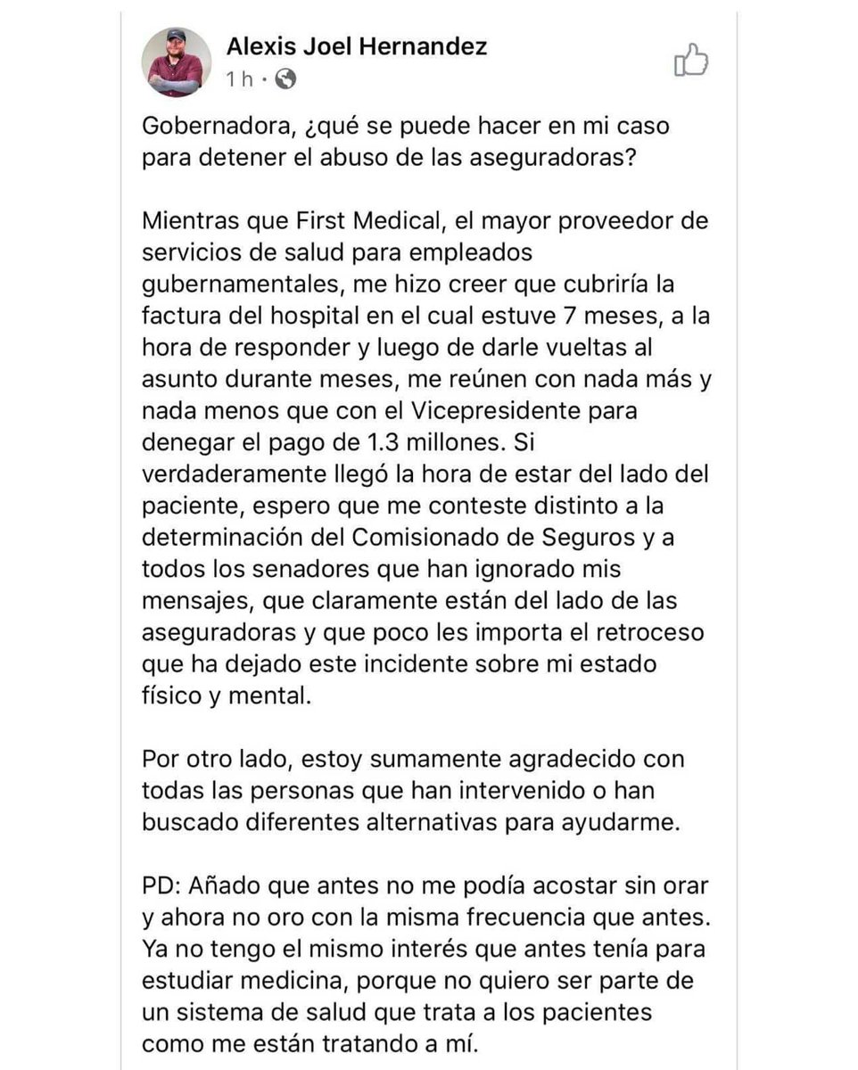 Mi querido Alexis Joel, que tristeza me da leer este mensaje, sé de tu frustración e indignación... tu valor de destapar tus cicatrices, dejar ver la vulnerabilidad, tropiezos y hasta injusticias que tienen muchos pacientes, es admirable. NO DEJES DE CREER!!!