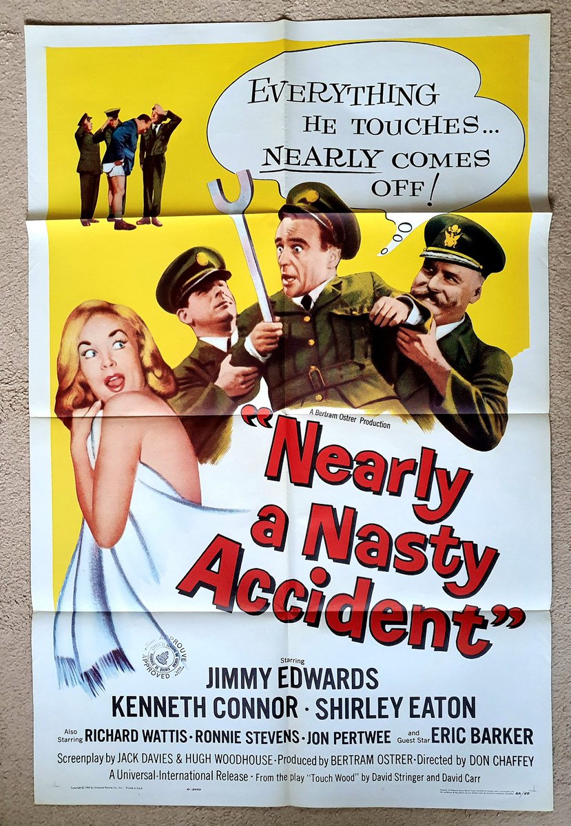 #NearlyANastyAccident: Early 60s leading role for #CarryOnFilm favourite #KennethConnor, in the same style as #WatchYourStern and written by #NormanWisdom regular scribe #JackDavies. Extremely good fun! #JohnComedyPosters