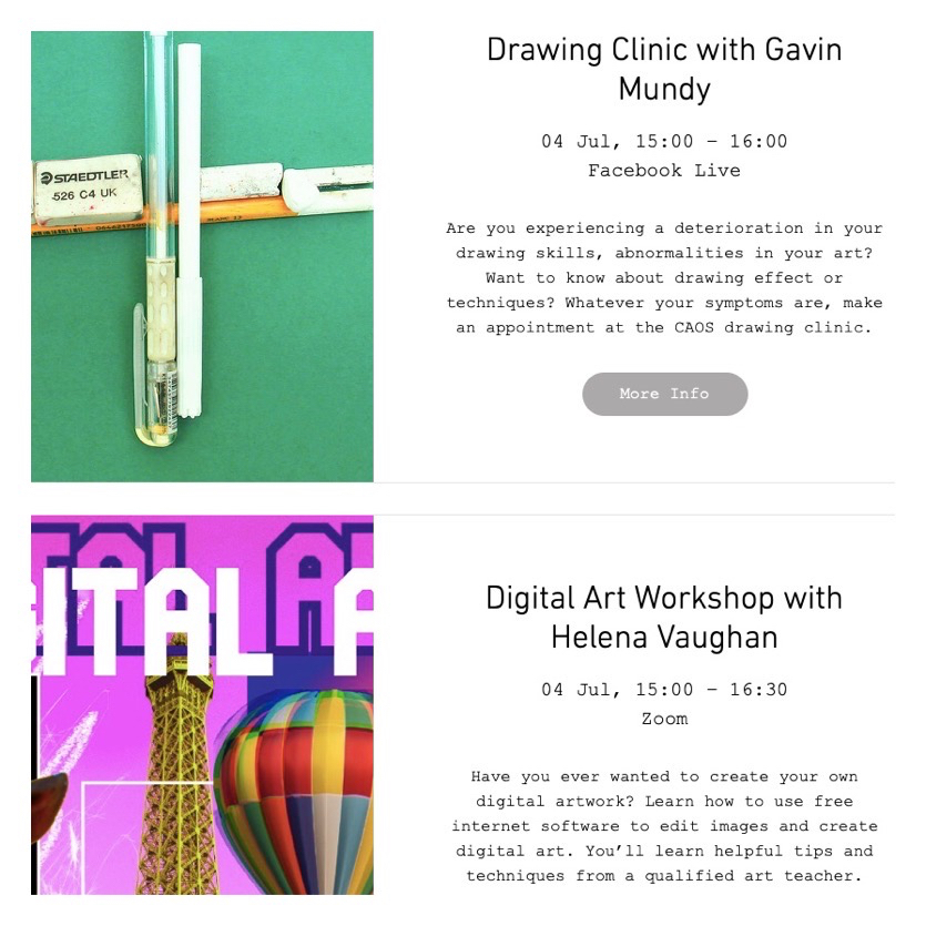 Book your #CAOSArt workshops now! The majority are free! Learn from professional artists or join in with your children for story time. Book as many as you like... carshaltonartists.com/online-worksho…