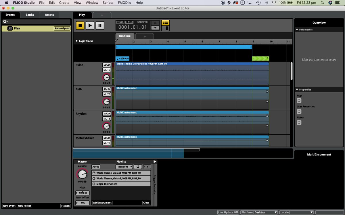 rhymeswithleave's tweet image. Trying to recreate the Wwise project in #fmod so I can export to HTML5 or WebGl. This project is proving to be a little more involved than I first though to be honest! 😅 Making progress though! 😊😊 #gameaudio