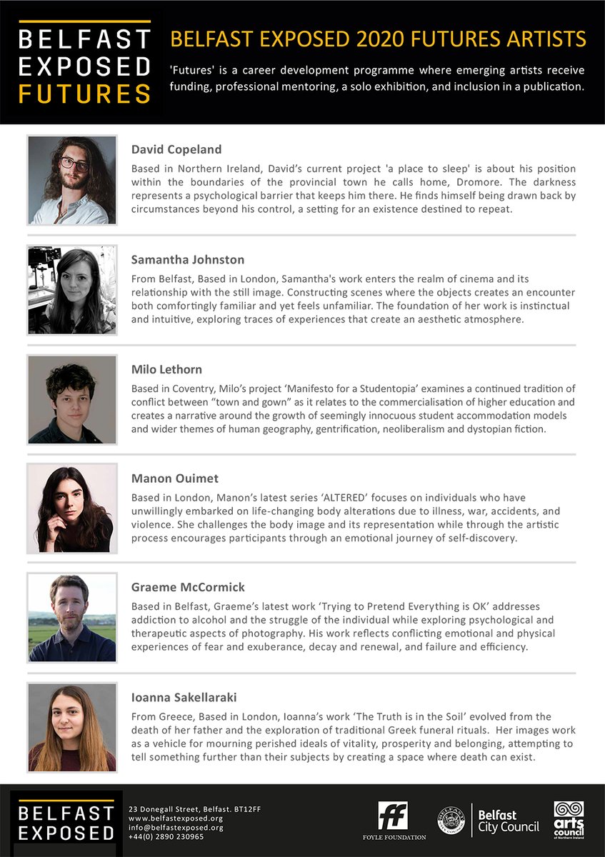 BelfastExposed's tweet photo. 📷 Belfast Exposed 2020 'Futures Artists'

We are delighted to announce this year’s successful applicants to the ‘Futures Artists’ programme.

https://t.co/ExEnGoH8nd

Supported by Foyle Foundation, @ArtsCouncilNI &amp; @belfastcc https://t.co/DLpvCfqze6