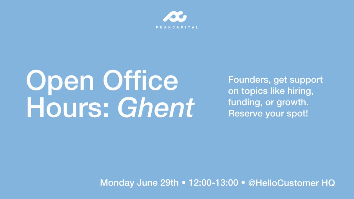 Peak (@vc_peak) on Twitter photo We're in #Ghent next week! Catch <a href="/johanvanmil/">Johan van Mil</a> for an open office hour on Monday. Sign up via lnkd.in/d8CwwcS
#belgium #vc #openofficehours We're in #Ghent next week! Catch <a href="/johanvanmil/">Johan van Mil</a> for an open office hour on Monday. Sign up via lnkd.in/d8CwwcS
#belgium #vc #openofficehours