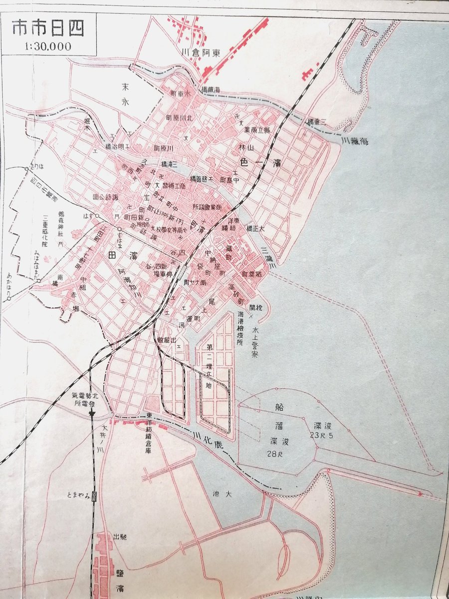 「四日市は津よりも都会だ」という声を目にするが、昔は津のほうが四日市よりも都会だった。市制施行も津のほうが先。地図は大正13年。 https://t.co/CPBIr80pbM 
