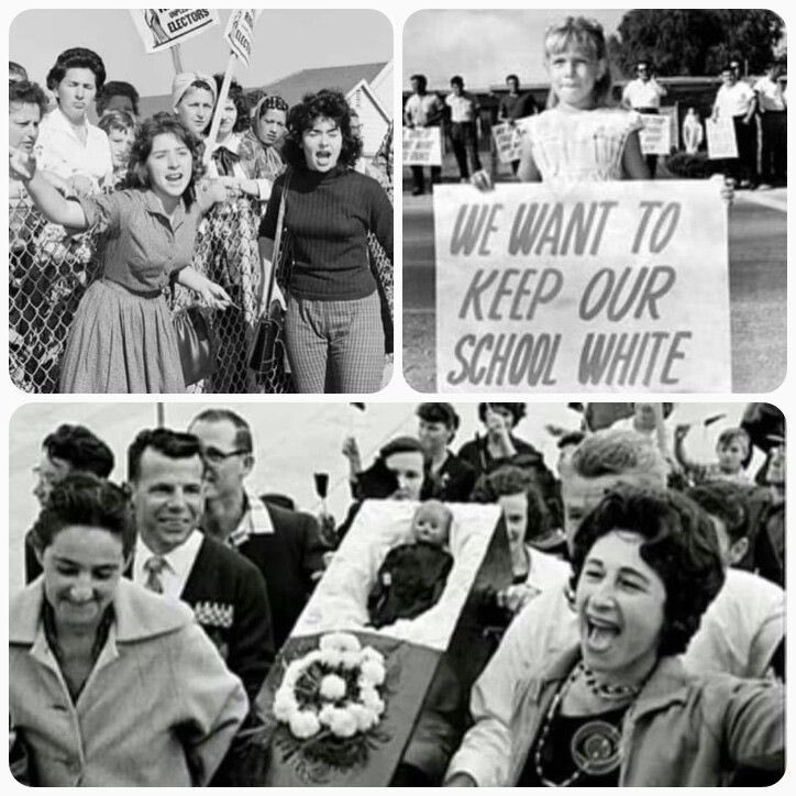 Never forget when Ruby Bridges integrated her elementary school a white woman woman held up a black baby doll in a coffin & another white woman threatened to poison her.The entire school year Ruby was only allowed to eat food that she brought from home, for her own safety.