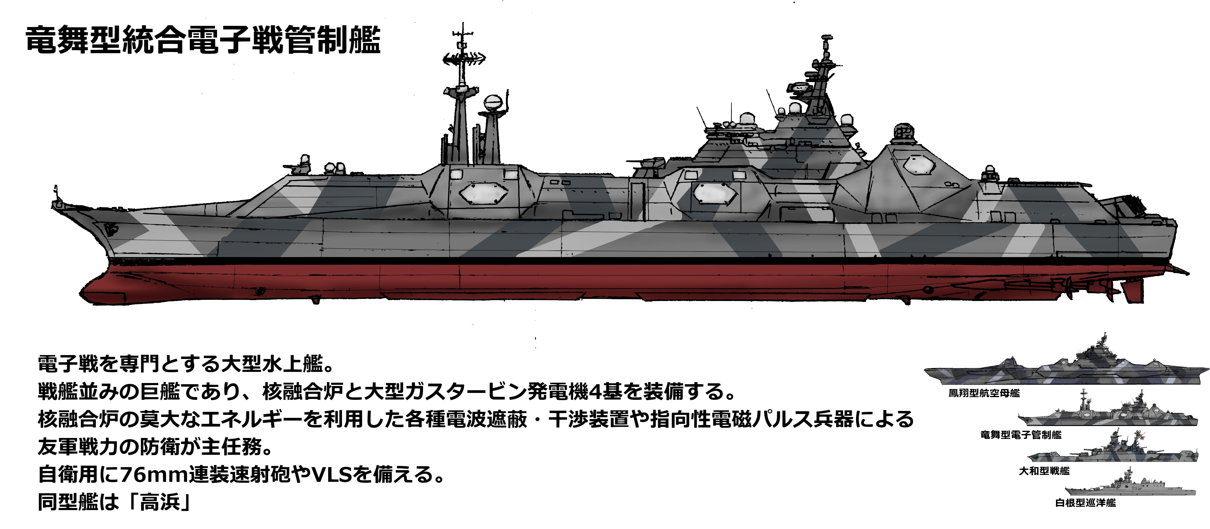 Abrams1991 架空艦 前描いたイラストの背景に居た統合電子戦管制艦を描きました Pc版鋼鉄の咆哮に登場する誘導電波妨害戦艦や電磁防壁管制戦艦が元ネタです T Co 3zvfxjph1l Twitter