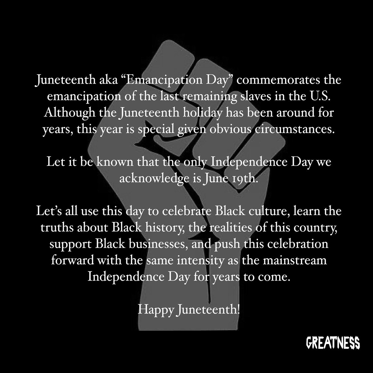 GreatnessTheOne's tweet image. Happy #Juneteenth ✊🏽 Be MF GREAT 🤎