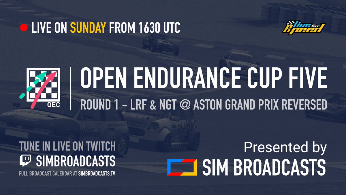 simbroadcasts's tweet photo. This Sunday marks the start of @LFSracing Open Endurance Cup FIVE and there's still time to register your team on the LFS Forum! Join our coverage 🔴 LIVE from 16:30 UTC on Sunday at https://t.co/YbrSUYVY80

#simracing #livestream #sbtv #lfs #oec5 https://t.co/8SDd81UWHk