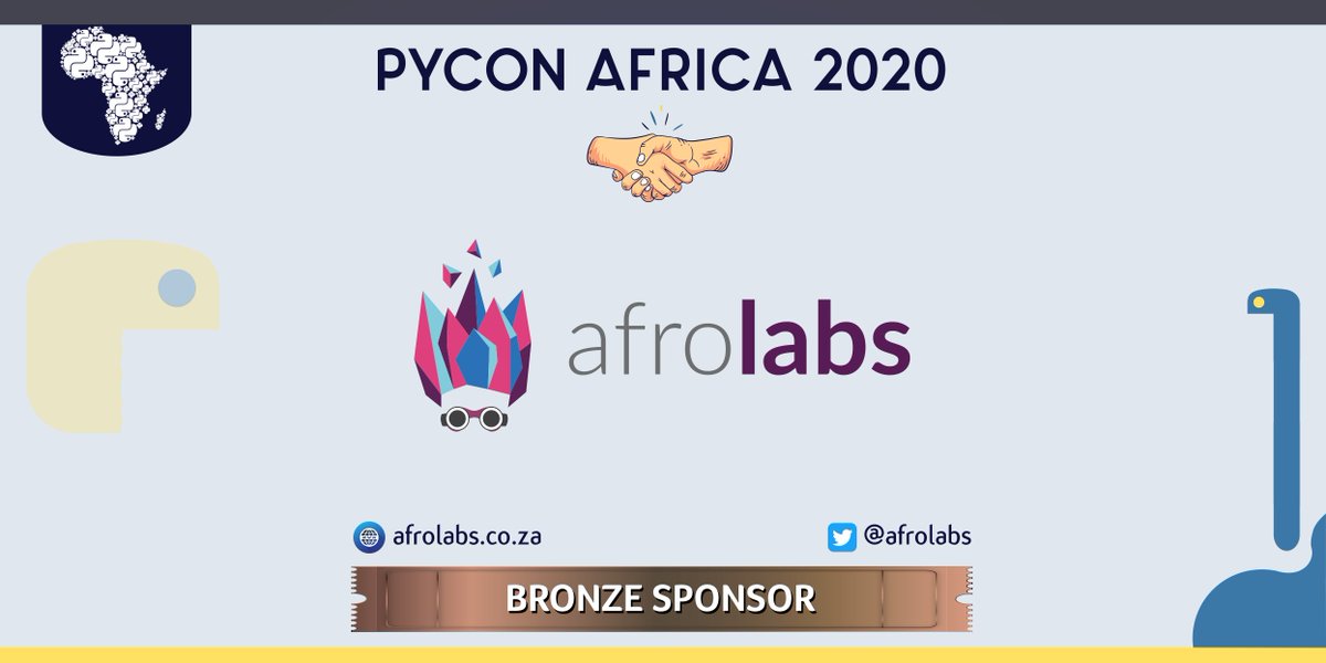 We are pleased to announce <a href="/afrolabs/">Afrolabs Software</a> as a Bronze #Sponsor for #PyConAfrica2020! 🥳

Afrolabs is an agile company that takes startups from ideas, through customer and market validation before jumping into engineering and development. 

🔗 bit.ly/AL-PA20

#PyCon #Python