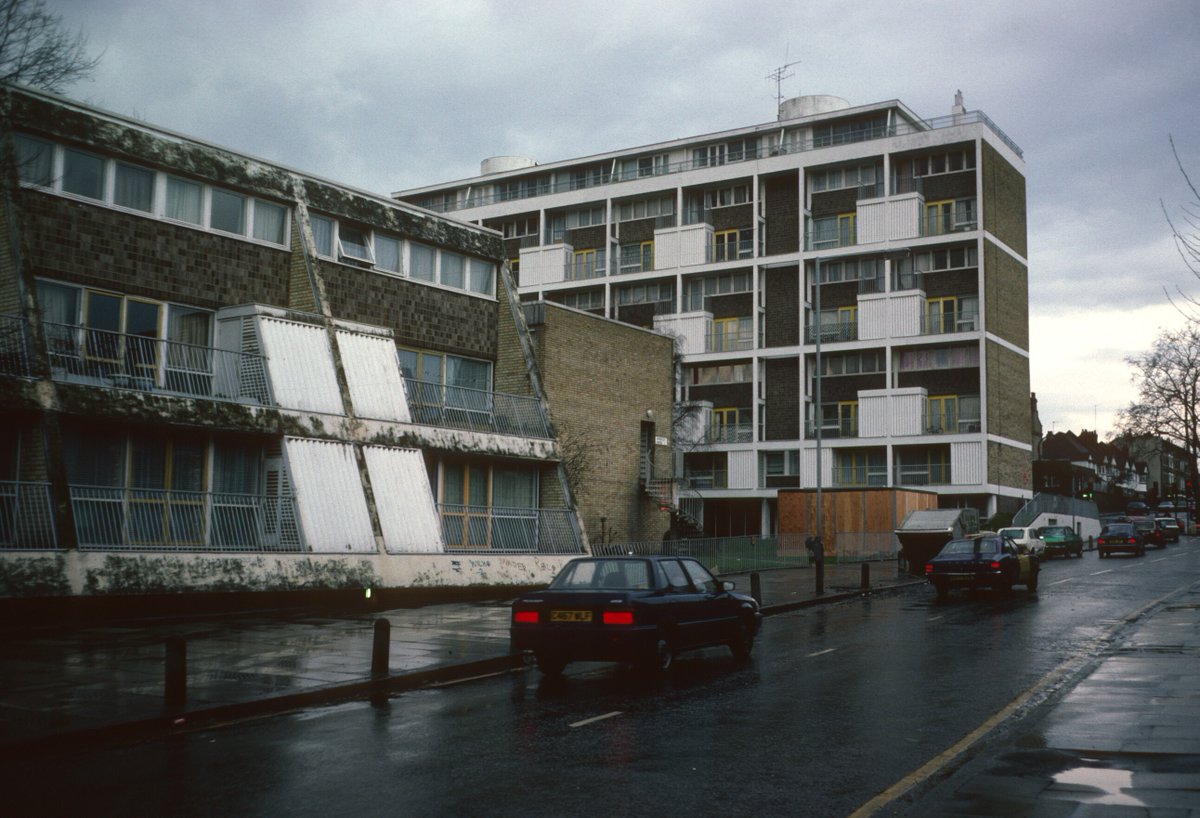 8/ Back on Malden Road and into Gospel Oak, you see Wendling, part of the Lismore Circus Estate, designed by Frederick McManus and Partners for Camden Borough Council and opened in 1972. The image on the right is from 1988.