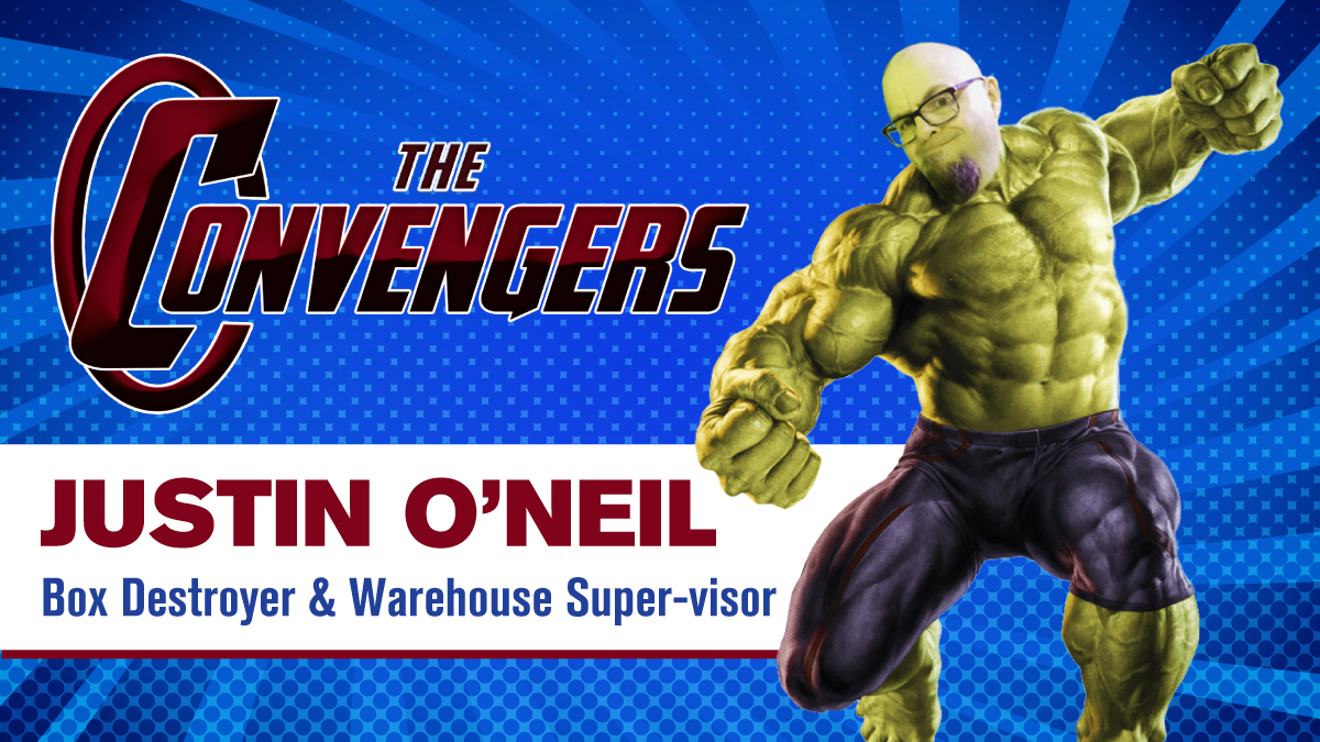 ConvergeTSC's tweet photo. Congrats to @NorthernMicro's very own Convengers superhero, Justin O’Neil! Braving the hazards of the pandemic to keep our warehouse running, his team motivated, and our clients receiving the products they need to work remotely. #Convengers #BetterTogether #JustinSMASH https://t.co/cUTdTcTY3X