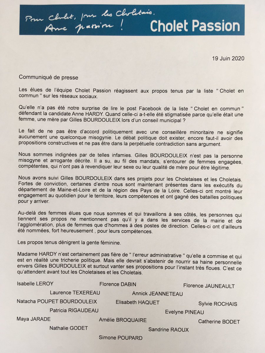 Les élues de Cholet Passion réagissent aux propos de Cholet en commun. #Cholet #CholetPassion #CholetPassion2020 #Municipales2020 #Municipales28juin