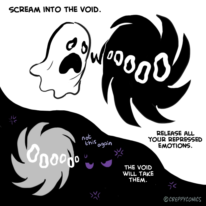 CreppyComics's tweet photo. Today we embrace the void.

#webcomic #comic #spoop #ghost #thevoid #mentalhealth #thishelps https://t.co/Fu5J2Bqide