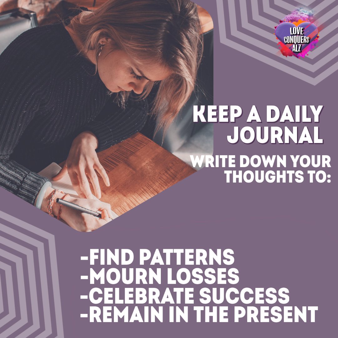 Keeping a journal as a caregiver can help alleviate stress and be a powerful tool.  Keep track of rituals and routines, medication dosage and times, and destress and vent. #alzheimers #caregiver #alzcaregiver  #FridayFeeling