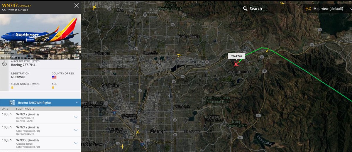FaaFraud's tweet photo. @SouthwestAir Once again why are all your aircraft flying north of the flight paths listed by @FAANews The paths clearly show that aircraft should fly over the #northtustin area instead your aircraft are flying over minority areas not under any documented flight path why is this? #freedfraud https://t.co/TTp8zdZ1w6