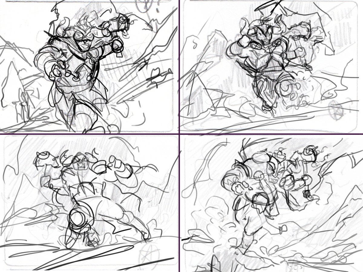 Narrowed my choices down. It's hard to show speed when something is coming straight at the viewer, even with "woosh lines". Despite the other options feeling powerful, I liked the bottom right the best for its power + speed