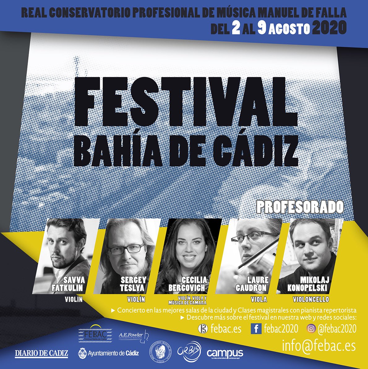 OrbisCultural's tweet photo. ¡Os presentamos el Festival Bahía de Cádiz! 
El 1er Festival de este calado en la ciudad gaditana que además, acoge un curso de perfeccionamiento instrumental con profesores del más alto nivel.
Clases individuales, conferencias, conciertos y ¡Mucho más!
#music #culture #festival https://t.co/orTvHcg1b6
