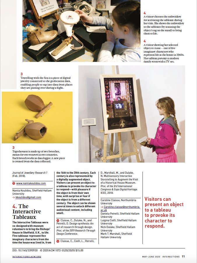 CarolineClaisse's tweet photo. Super pleased to see my #PhD work featured in @interactionsMag alongside my wonderful dear friend & colleague @nantiakoulidou #HCI #Design #Craft. Thank you for this opportunity! 🤗 @luiciolfi @DanielaPetrell1 @n_dulake @marktmarshall #PhDteam
https://t.co/uNzh8wCVdQ https://t.co/jOJWfW0QsR