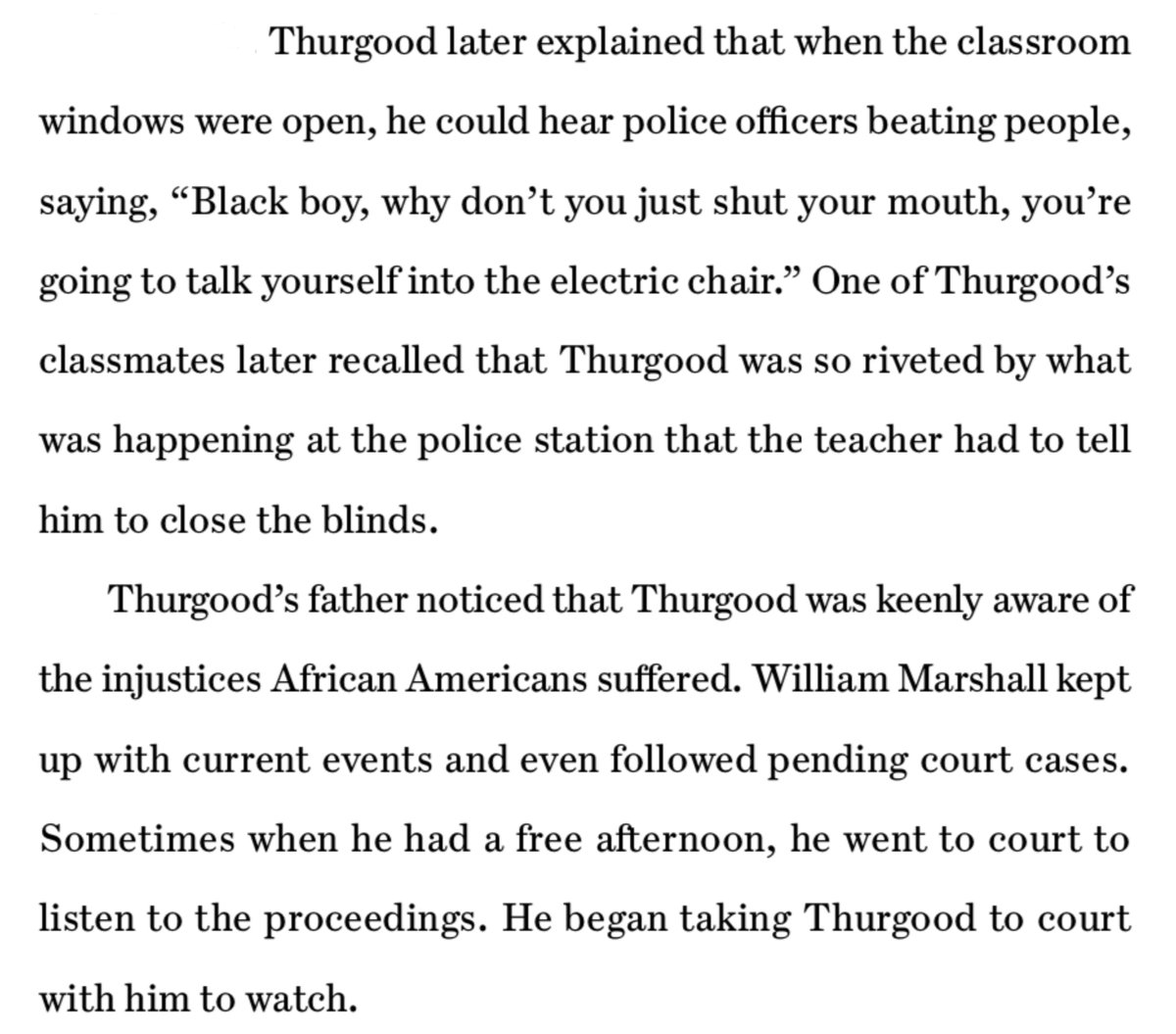 1/ He later talked about a high school classroom window that faced the local police station. He listened as the all-white police force questioned suspects, who were mostly African American: