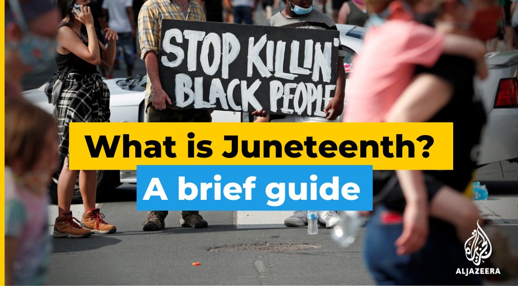 AJEnglish's tweet photo. THREAD 👇

It's #Juneteenth

Juneteenth, a blend of June and 19th, is the annual commemoration marking the emancipation of African American slaves.

Here's a guide on what the day represents: https://t.co/xSdBBKp8Mj https://t.co/IN59w0KV2n
