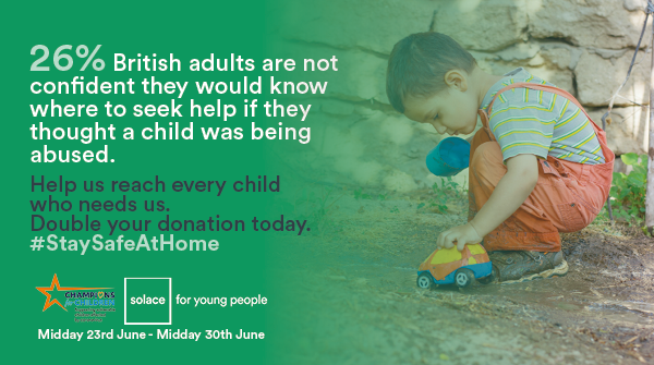 Lockdown &amp; school closures have meant children have lost a vital support system. Every child deserves to #staysafeathome. Support Solace to reach every child who needs us. Donate now &amp; your donation will be doubled bit.ly/biggivedouble @biggive <a href="/ChildhoodTrust/">@Childhoodtrust</a>