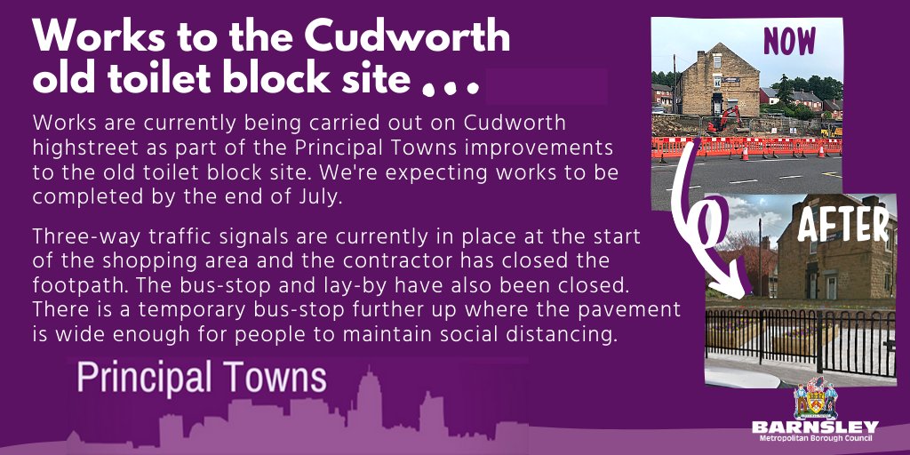 Works have started on the #PrincipalTowns improvements to the old toilet block site in Cudworth. Please expect delays when traveling to the Highstreet as a three-way traffic system is in place. Please continue to keep your distance from others.