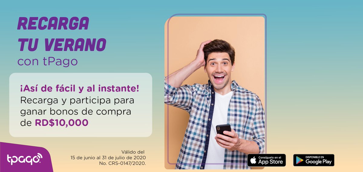 tPago's tweet photo. ¿Ya te recargaste este verano con tPago? Tú puedes ser uno de los 15 ganadores, con solo recargar ya estás participando. Marca *150# opción 5 o por la #ApptPago
.
#PlataformaMovil #VeranoRecargado #RecargasMoviles #Verano2020 #tPagojuntoAti https://t.co/UioE7HqNQX