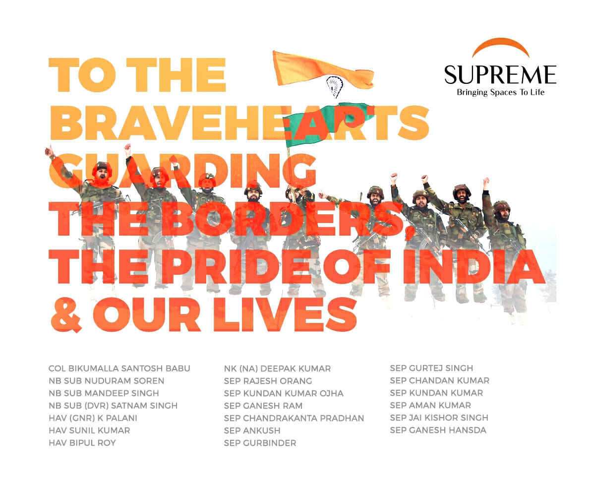 SupremeUnivrsal's tweet image. Our deepest respect and prayers are with our glorious soldiers. We wish strength &amp;amp; peace to their families. 
#SupremeUniversal #PrideOfIndia #IndianArmy #Respect