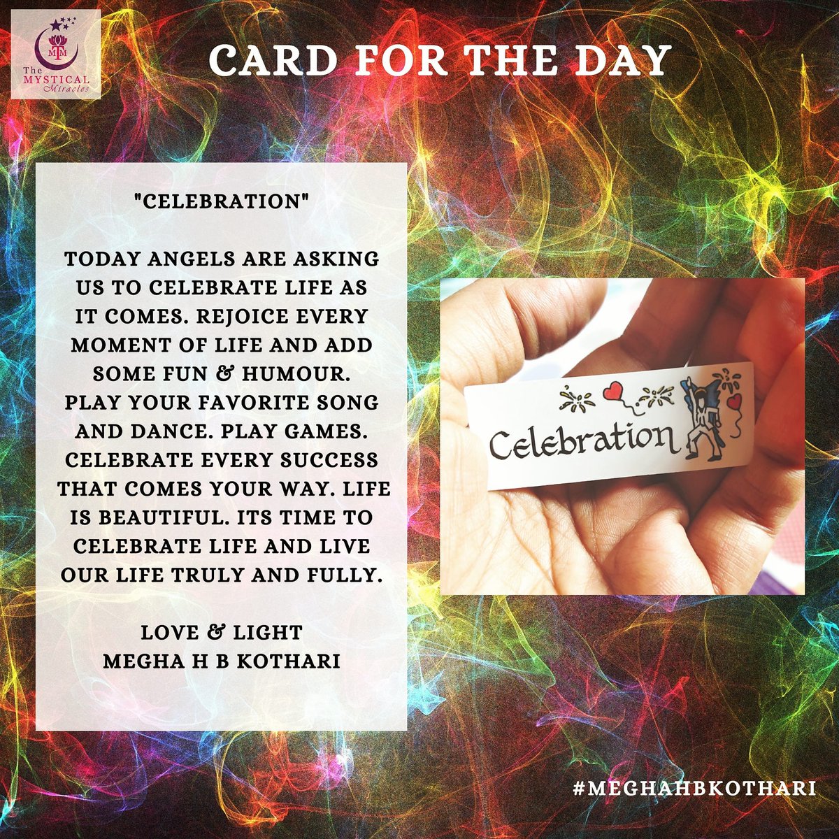 MeghaHKothari1's tweet photo. CARD FOR THE DAY
"CELEBRATION"
#meghahbkothari #themysticalmiracles #angelcardsoftheday #cardfortheday #dailyangelguidance #angelcardreader #dailyguidance #angelreadersofinstagram #oraclereader #angelcards #angelguidance #oraclecardreadersofinstagram #oraclecardreader https://t.co/XQUKr6cLBl