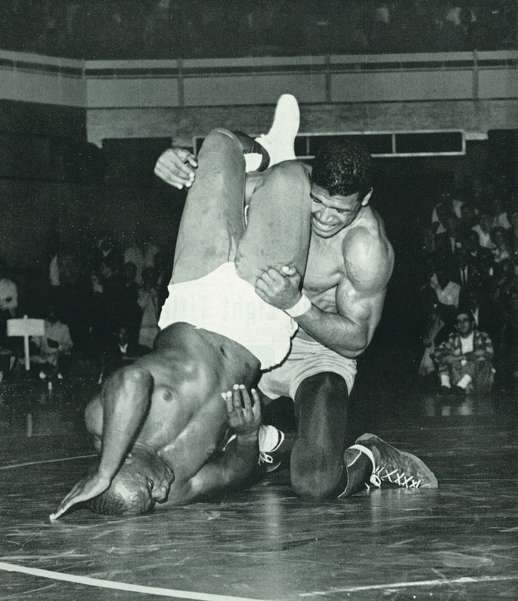 A thread of some black history in OSU wrestling in honor of  #JUNETEENTH2020   Joe James was the first black  #okstate wrestler and first black Big 8 Champion. He also became just the second black wrestler ever to win an NCAA title in 1964.