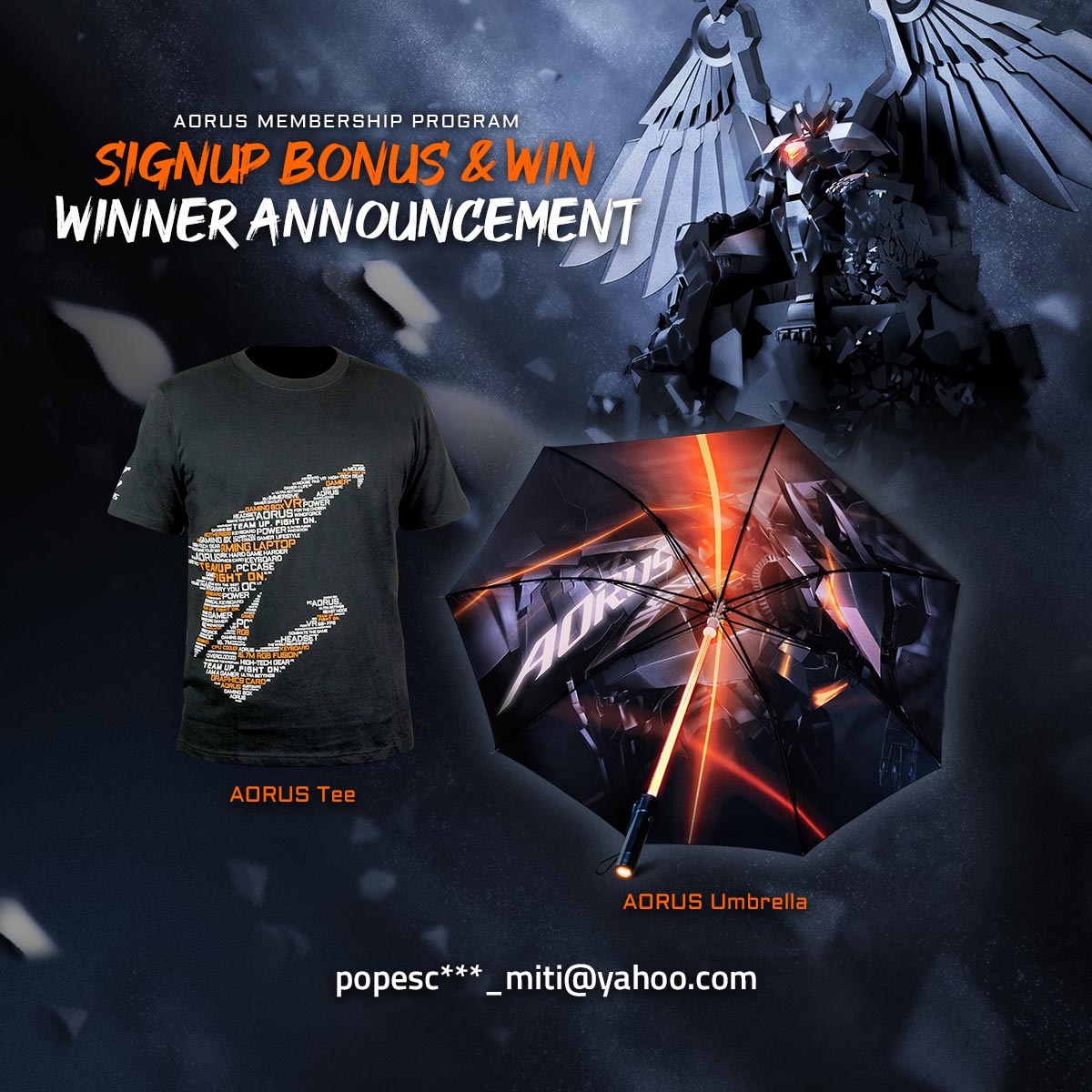 AORUS_BNLX's tweet photo. 【AORUS Member Program 🦅 Winner Announcement #4】
Congrats to the winners of the 4th 10 days!
Please check your email and reply with the prize delivery details.
✊ To those who didn't win this time: You still have 1 lucky draw chance!
#AORUSMembershipProgram
#TeamUpWithAORUS https://t.co/fviSXRlwzn