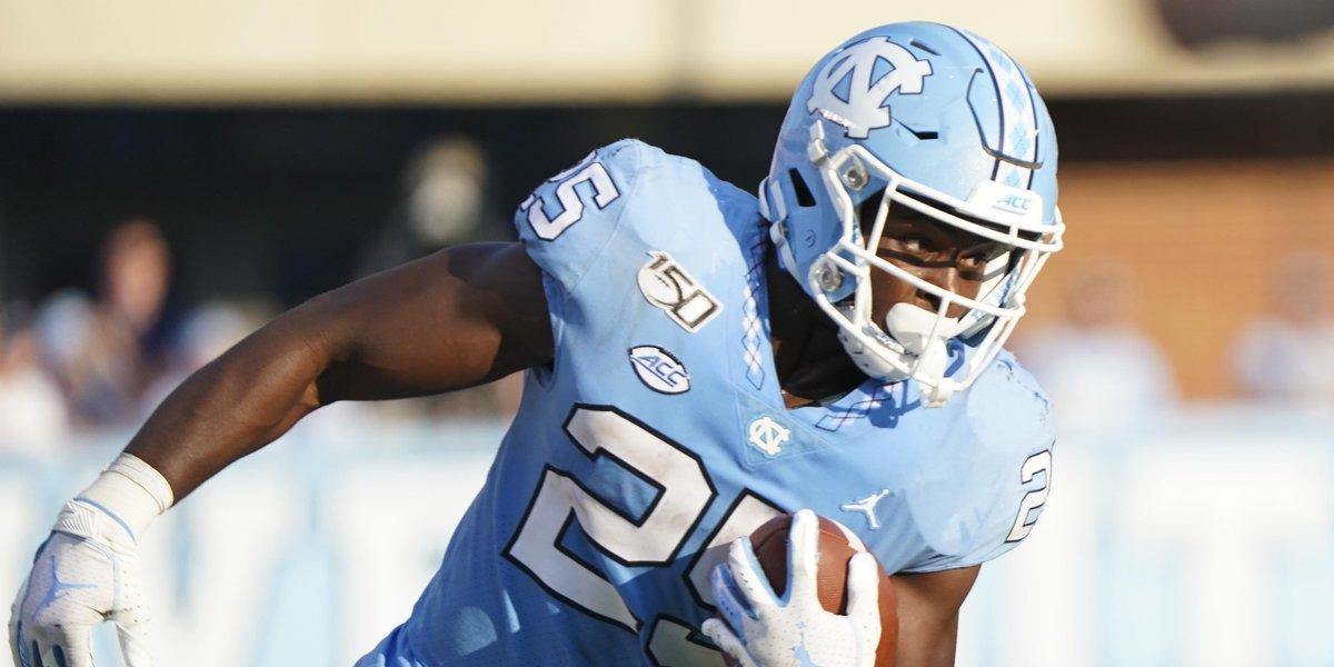 PFF_College's tweet photo. Most rushing yards on RPOs by returning Power 5 RBs in 2019:

1. Javonte Williams, UNC- 704
2. Travis Etienne, Clemson - 674
3. Michael Carter, UNC - 673
4. A.J. Rose, Kentucky - 598 https://t.co/sAExW7zUKu