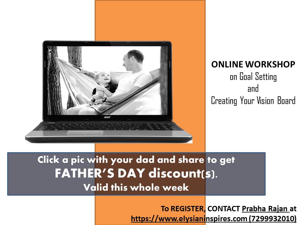 ElysianInspires's tweet photo. ONLINE WORKSHOP on Goal Setting and Creating Your Vision Board
Click a pic with your dad and share to get #FathersDay discount(s). Valid this whole week
To REGISTER, CONTACT Prabha Rajan at https://t.co/67TY0O7aeq (7299932010) 

#onlinecareercounselling #onlinecareercounseling https://t.co/PDNVxT41JK