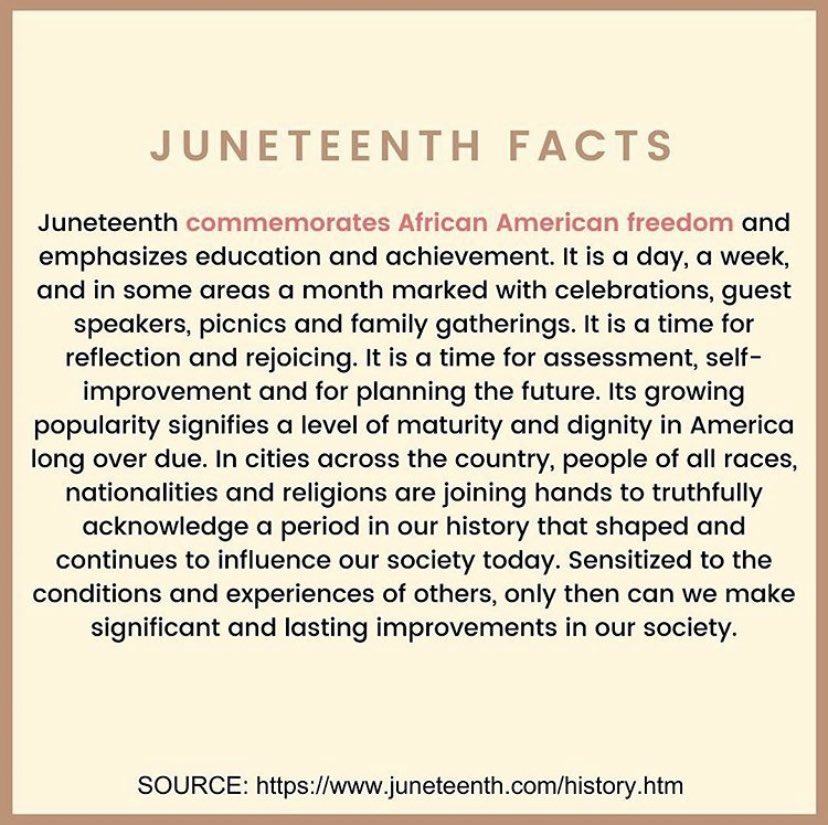 RoadrunnerRules's tweet photo. Today we celebrate JUNETEENTH. Today, 155 years ago Enslaved African Americans in Texas were notified 2 years  after the Emancipationof Proclamation was signed that they were free. From day forward, June 19 became a symbolic date representing African American Freedom https://t.co/RbAqFcBoJw