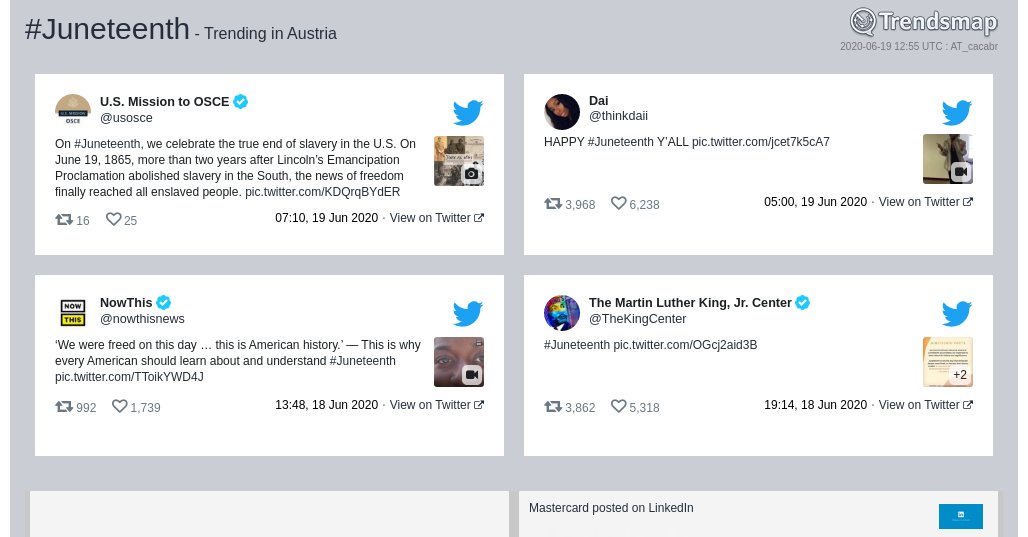 #juneteenth ist jetzt eine tendenz in Austria

trendsmap.com/r/AT_cacabr