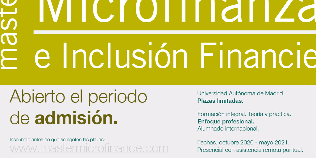 MicrocreditoUAM's tweet photo. Únete a los más de 150 estudiantes de todo el mundo que han pasado por nuestras aulas desde 2008.

https://t.co/3H3BxZKFtg

#MMeIF #MasterMicrofinanzasUAM #master #microfinanzas #inclusionfinanciera #inclusionsocial #ImpactoSocial #madrid #fintech #uam_economicas #UAM #somosUAM https://t.co/5uIcecoJiV