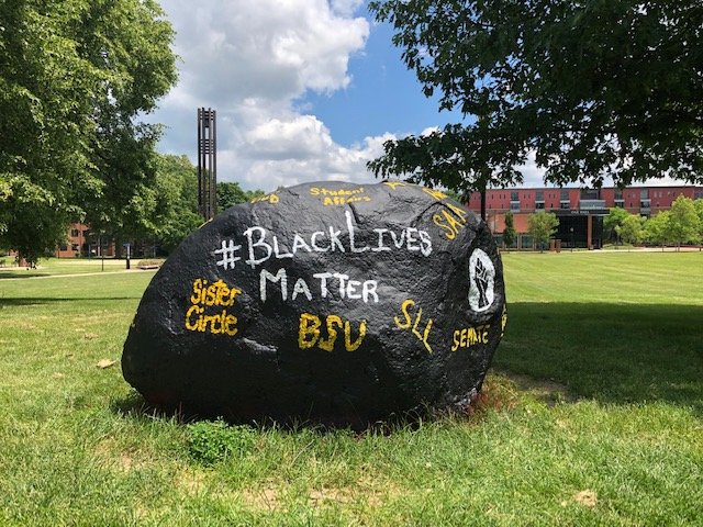 mountunion's tweet photo. Mount Union students painted the rock in honor of #BlackLivesMatter and our community has joined in solidarity. On Juneteenth, we reflect on the past, the present, and hope for the future and commit to strive for a better world in which there is justice and liberty for all. https://t.co/iASiZCkp5m