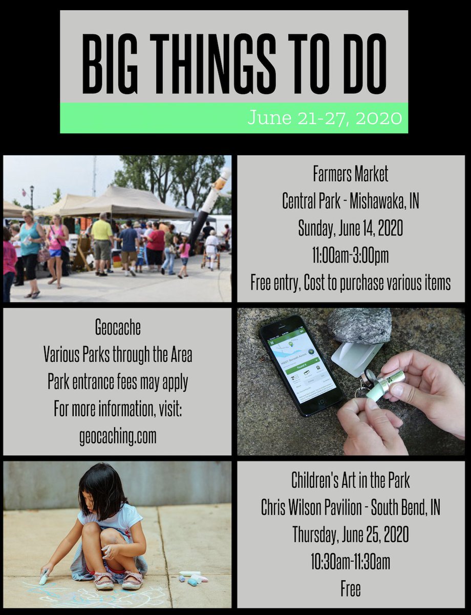There are lots of FUN activities you can do with your Little next week. From the Mishawaka Farmers Market to Children's Art in the Park, you can have a week full of exciting adventures!
 
#BigThingsToDo #BBBS #FunActivities #CommunityEvents